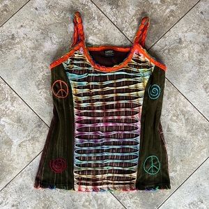 SHOP Hippie Tie-Dye Cutout Tank Top - Multicolor